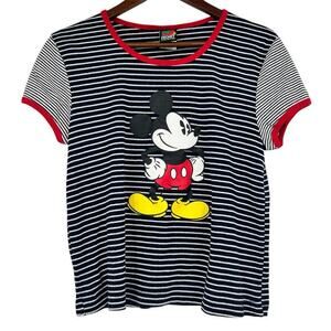 Vintage 90’s y2k Disney Mickey Mouse striped navy & white ringer t-shirt XL